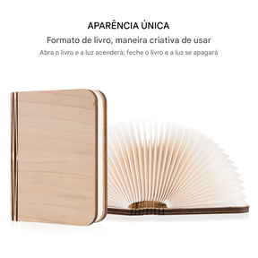 Luminária Livro Aberto em LED de Madeira Recarregável USB