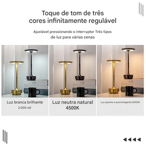 Candeeiro de Mesa Sem Fio com Bateria Recarregável