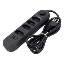 Régua de tomadas versátil com extensão de 2 metros, compatível com voltagem de 110-220V, padrão Brasil, equipada com portas USB para carregamento rápido e eficiente de dispositivos.