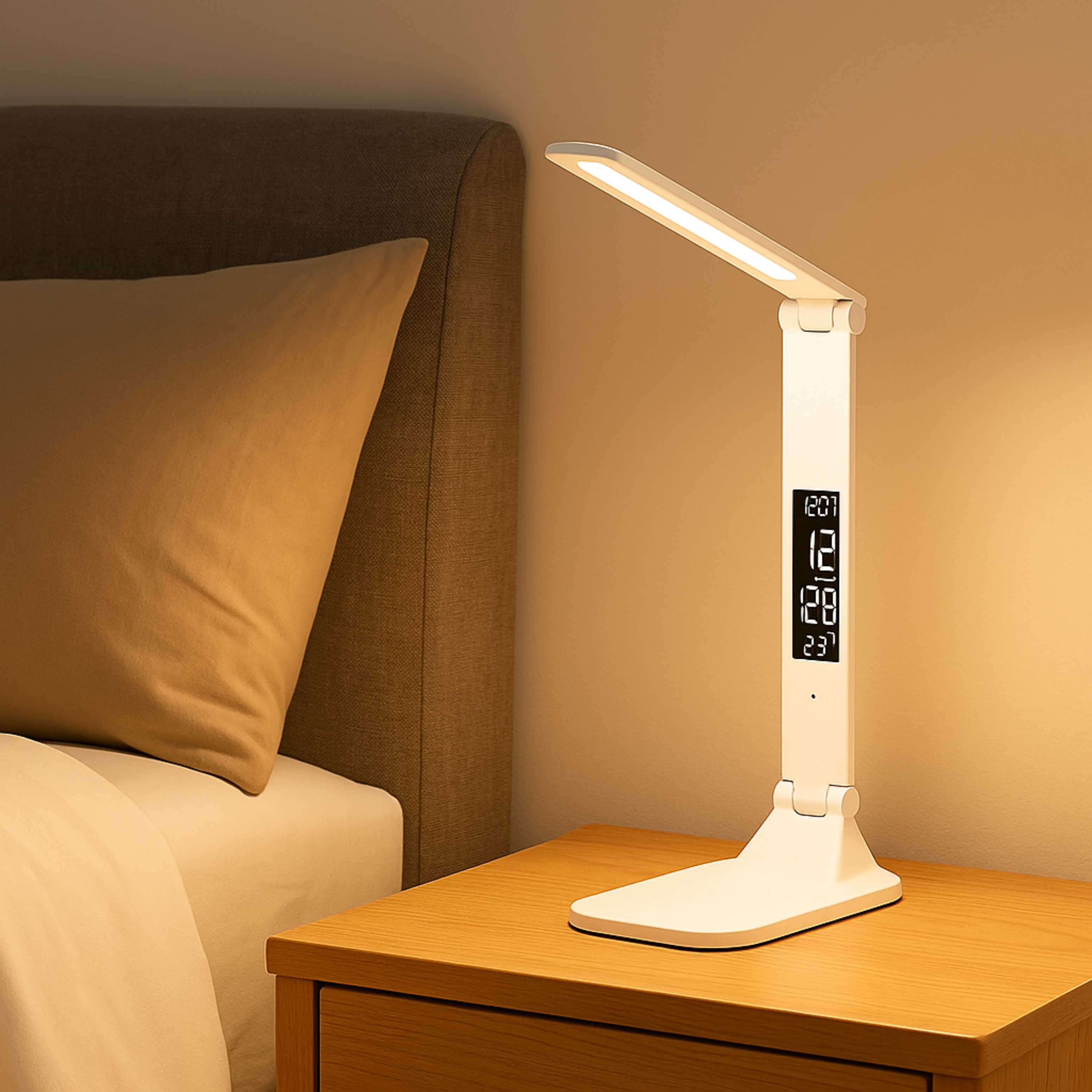 Luminária LED Dobrável Touch USB com Relógio e Termômetro