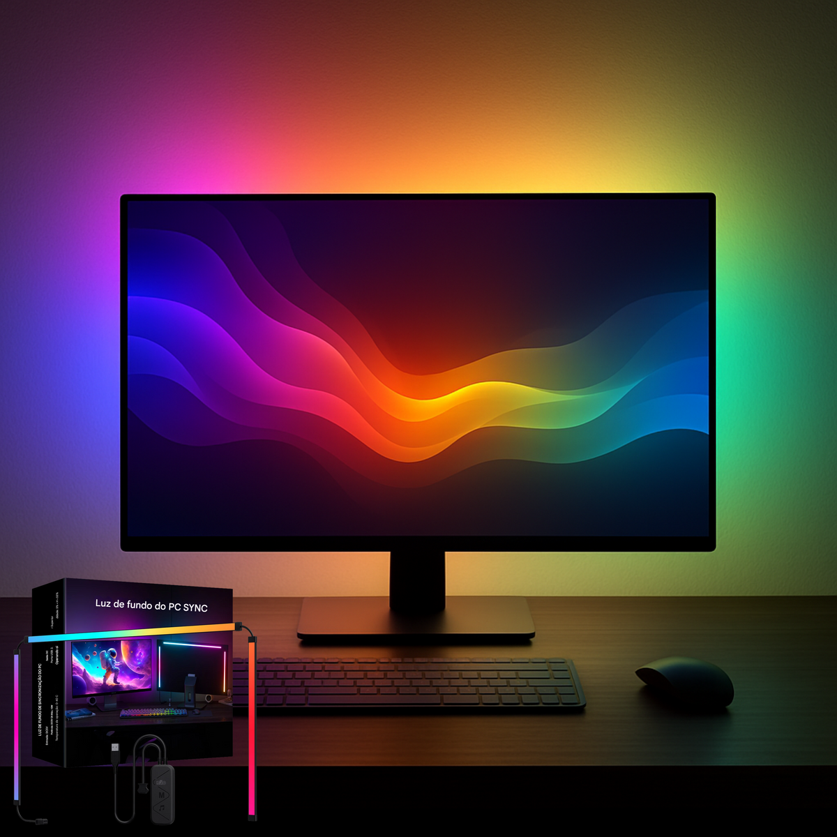 Faixa de Luz LED RGB para Monitor com Sincronização de Cores e Atmosfera Imersiva