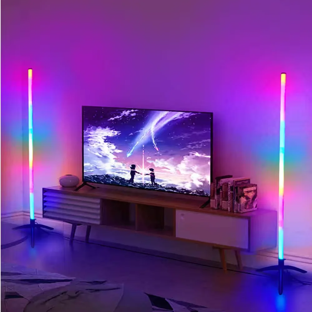Luminária de Chão RGB de Canto com Iluminação Ambiente e Controle de Cores