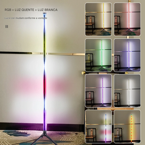 Luminária de Chão RGB de Canto com Iluminação Ambiente e Controle de Cores