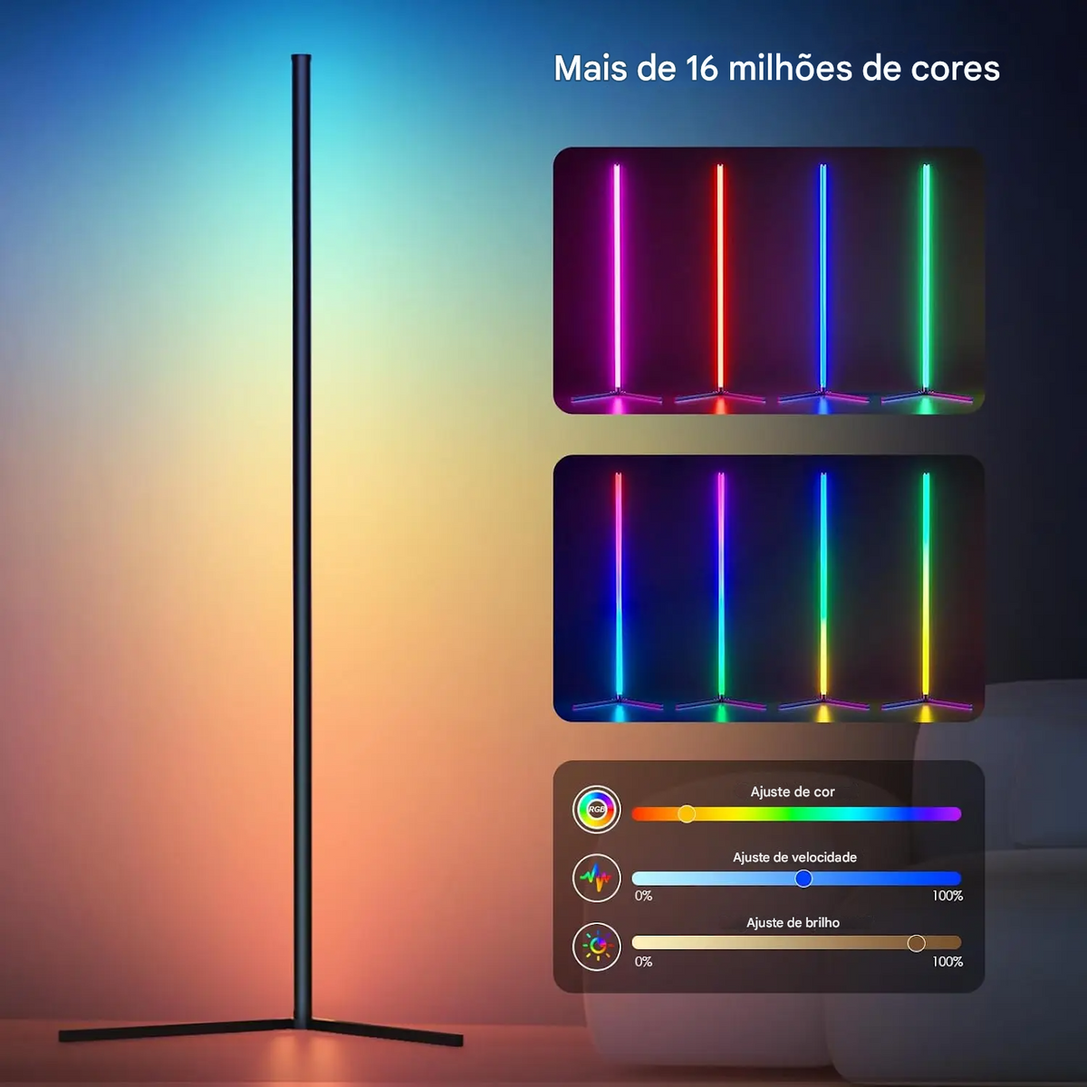 Transforme seu ambiente com a Luminária de Chão RGB Dream Color, oferecendo 16 milhões de cores e sincronização musical para uma experiência visual e sonora imersiva. Ideal para quartos e salas, crie a atmosfera perfeita para qualquer ocasião.