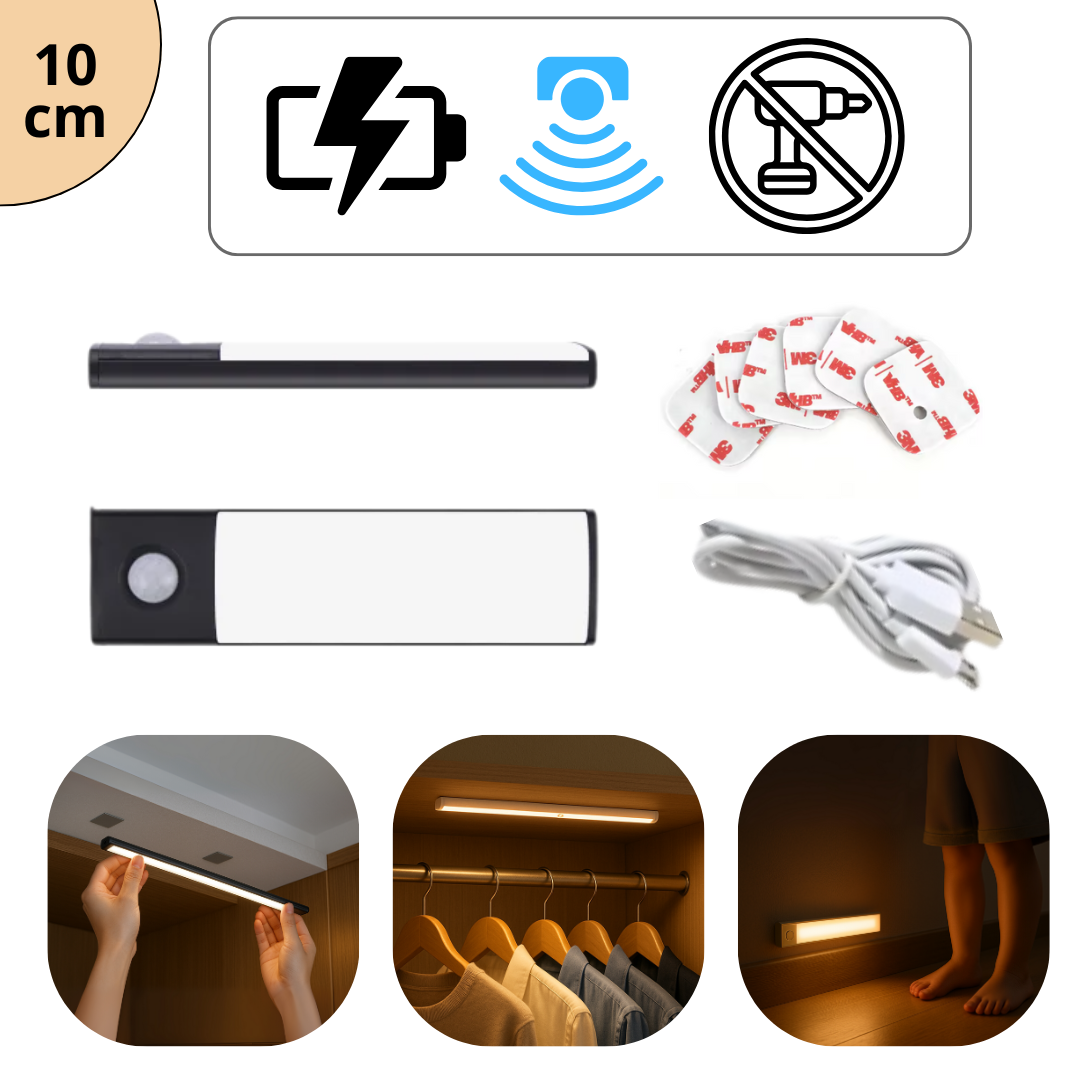 Kit Completo Luminária LED Sem Fio com Bateria Mega Potente Recarregável e Sensor de Movimento