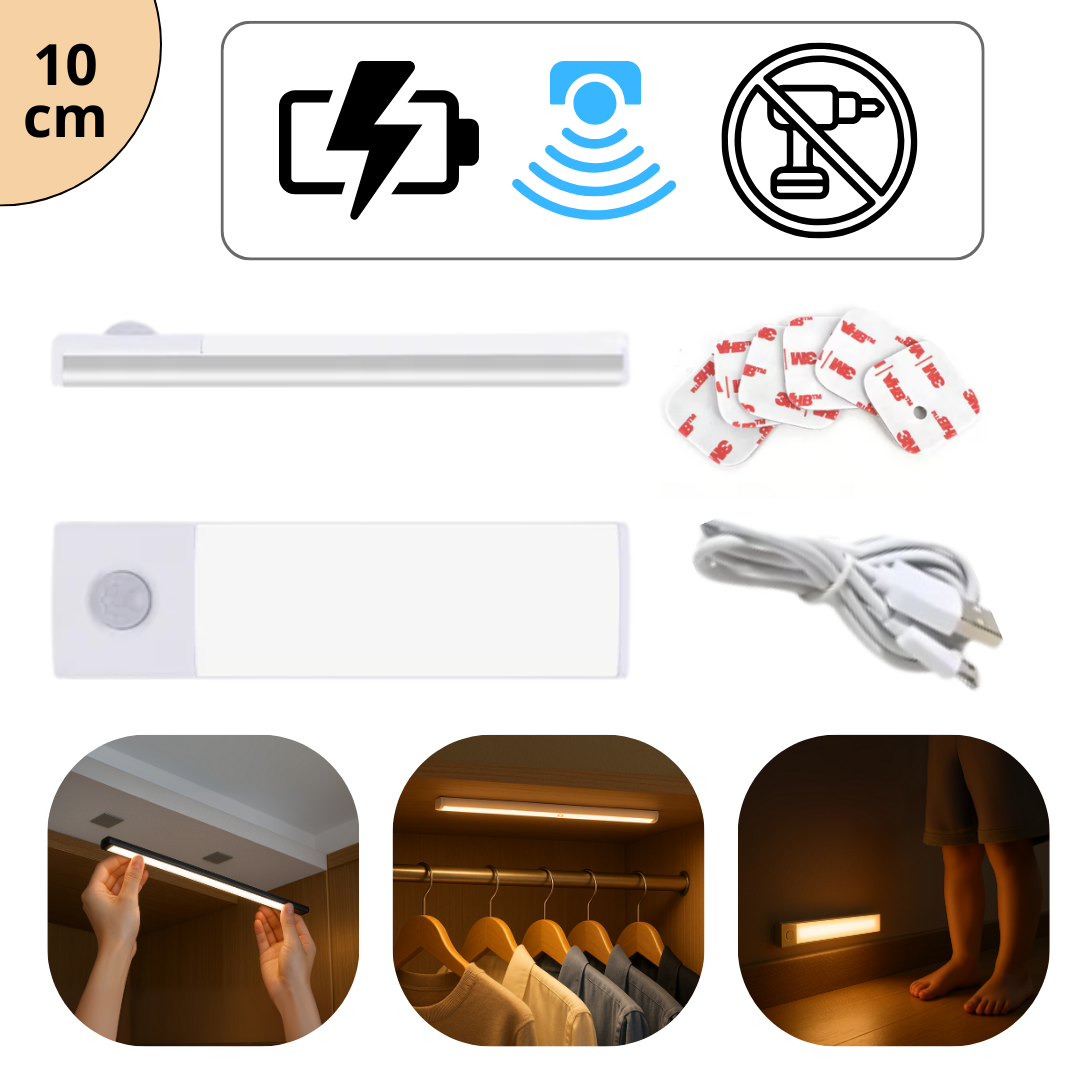 Kit Completo Luminária LED Sem Fio com Bateria Mega Potente Recarregável e Sensor de Movimento