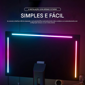 Faixa de Luz LED RGB para Monitor com Sincronização de Cores e Atmosfera Imersiva