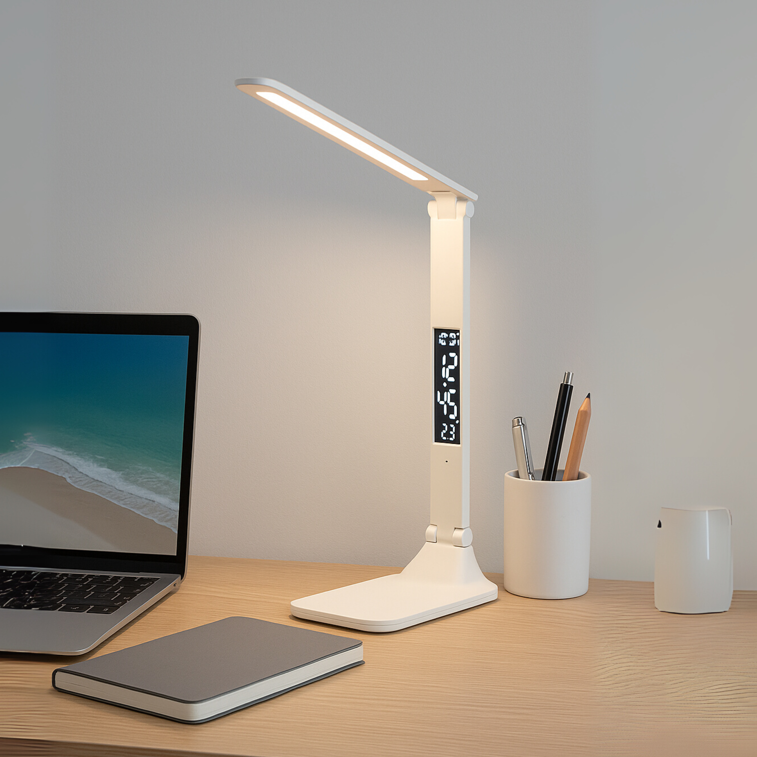 Luminária LED Dobrável Touch USB com Relógio e Termômetro