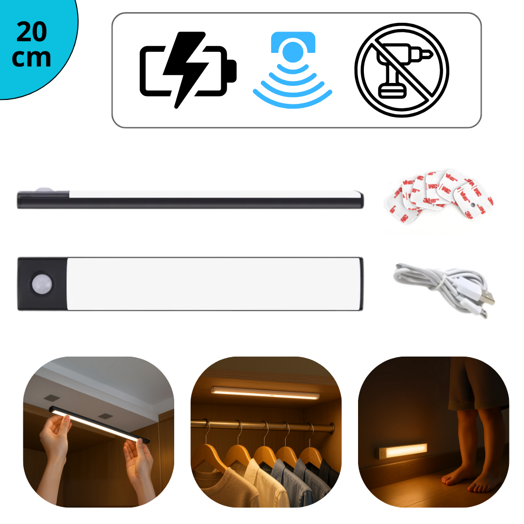 Kit Completo Luminária LED Sem Fio com Bateria Mega Potente Recarregável e Sensor de Movimento