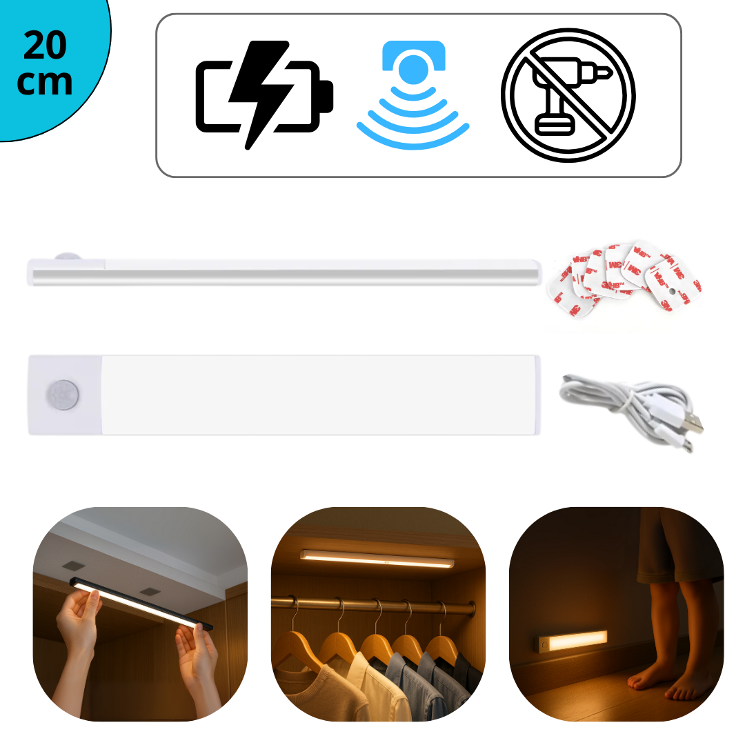 Kit Completo Luminária LED Sem Fio com Bateria Mega Potente Recarregável e Sensor de Movimento