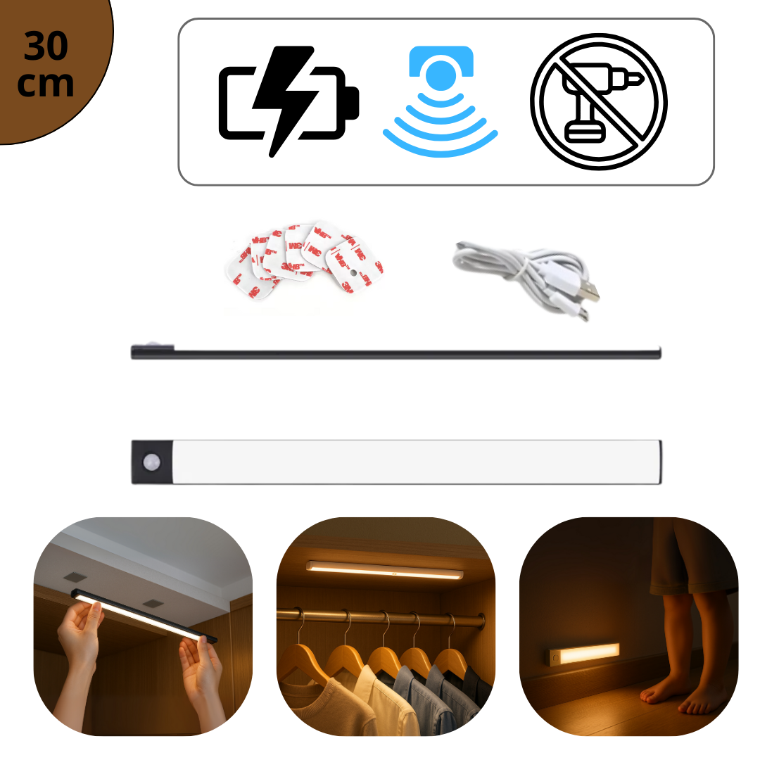 Kit Completo Luminária LED Sem Fio com Bateria Mega Potente Recarregável e Sensor de Movimento