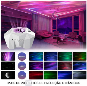 Projetor Aurora Galáxia Estrelada com Controle Remoto e Projeção de Sons Relaxantes