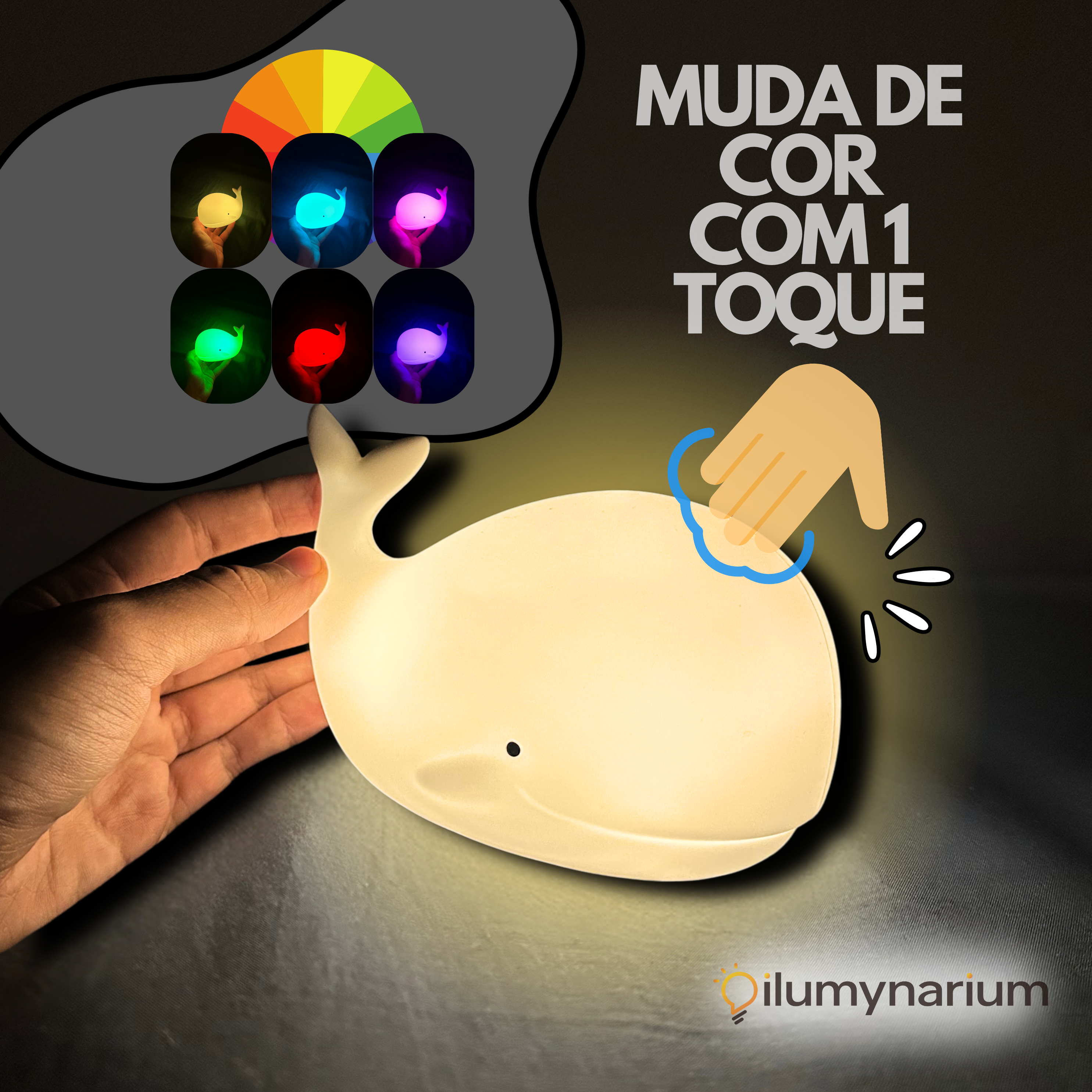 Encante-se com a Luminária Baleia Touch, feita de silicone macio, que muda de cor com um simples toque. Perfeita para criar uma atmosfera relaxante e divertida em qualquer ambiente.