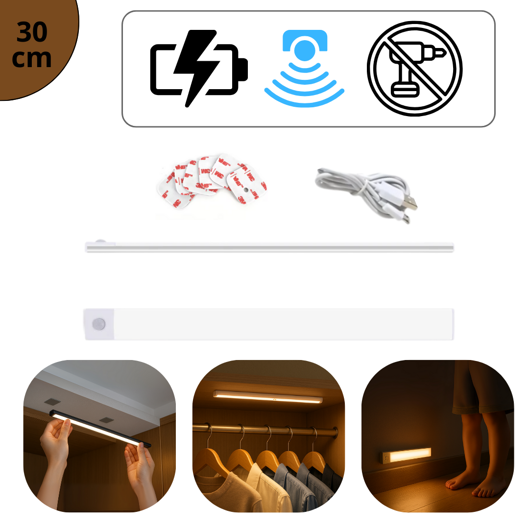 Kit Completo Luminária LED Sem Fio com Bateria Mega Potente Recarregável e Sensor de Movimento