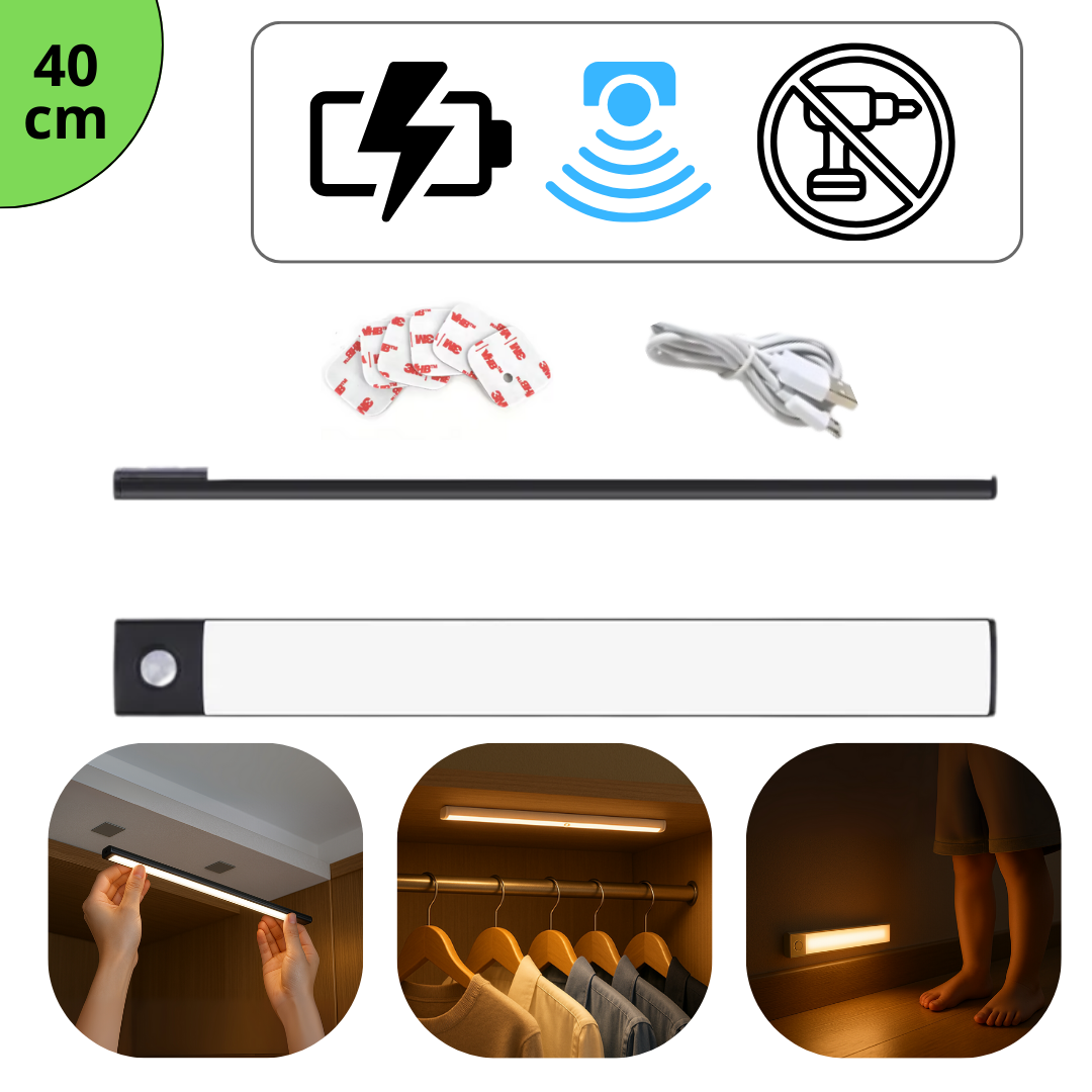 Kit Completo Luminária LED Sem Fio com Bateria Mega Potente Recarregável e Sensor de Movimento