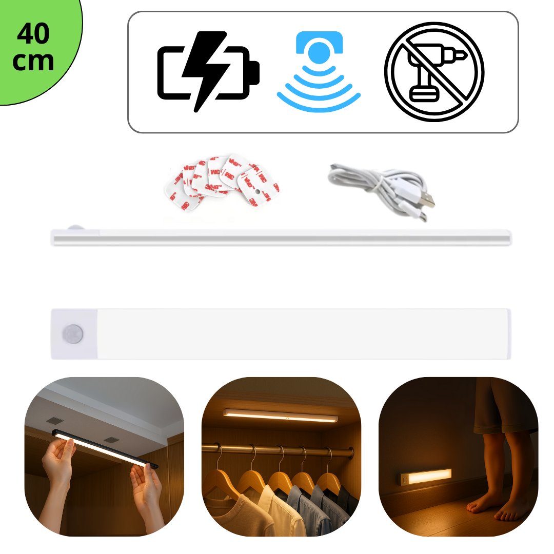 Kit Completo Luminária LED Sem Fio com Bateria Mega Potente Recarregável e Sensor de Movimento