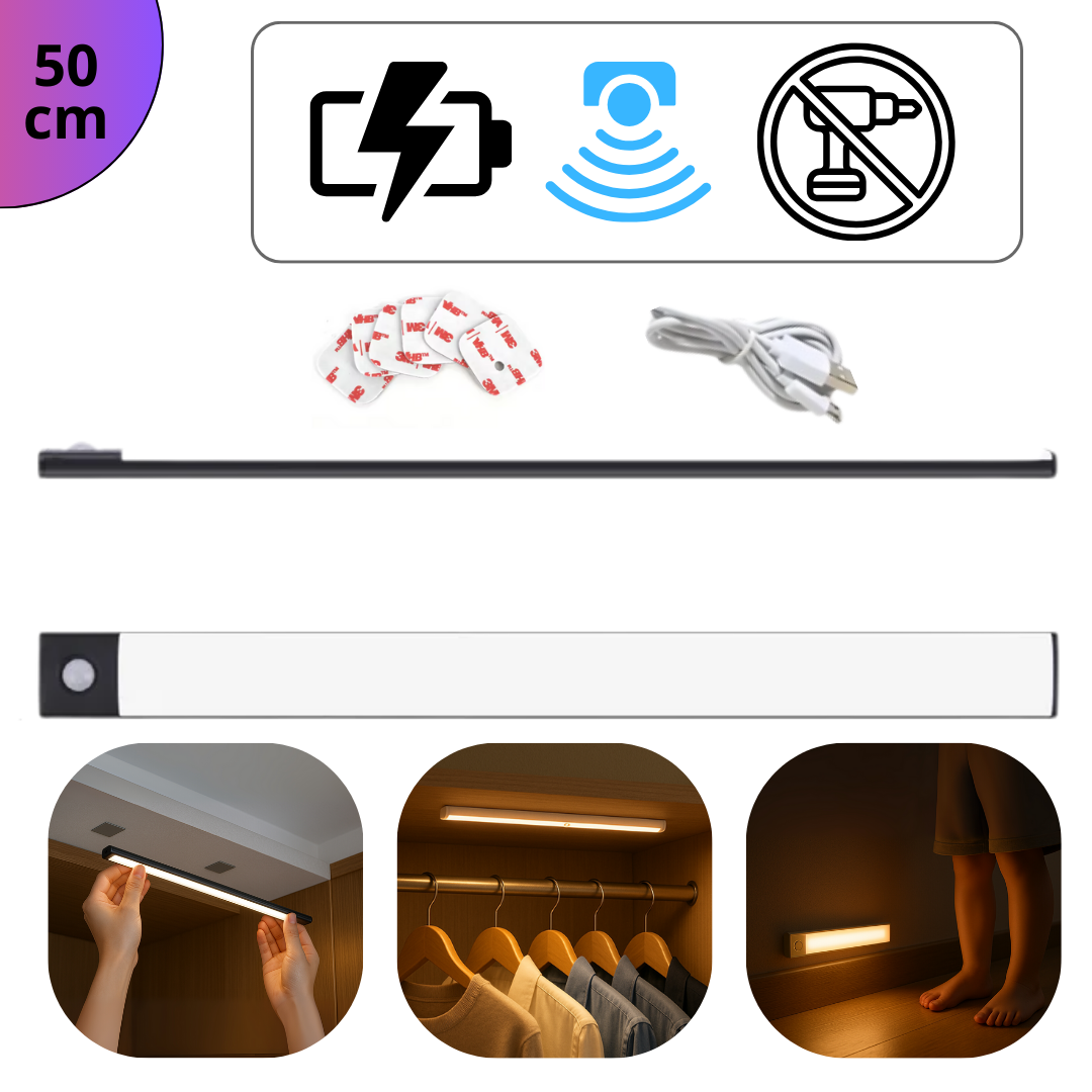 Kit Completo Luminária LED Sem Fio com Bateria Mega Potente Recarregável e Sensor de Movimento