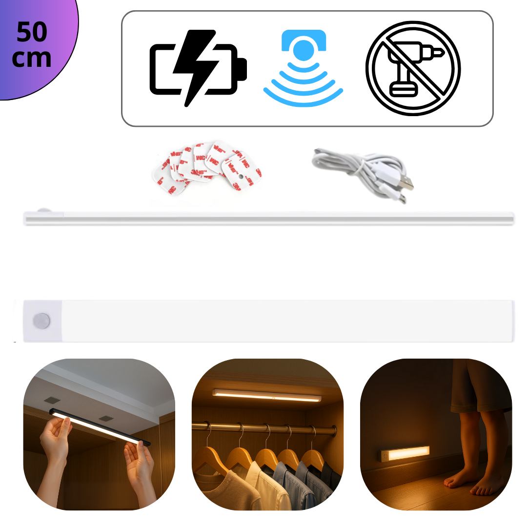 Kit Completo Luminária LED Sem Fio com Bateria Mega Potente Recarregável e Sensor de Movimento