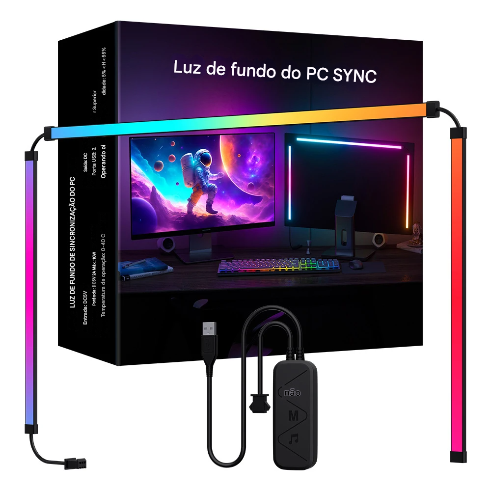 Faixa de Luz LED RGB para Monitor com Sincronização de Cores e Atmosfera Imersiva