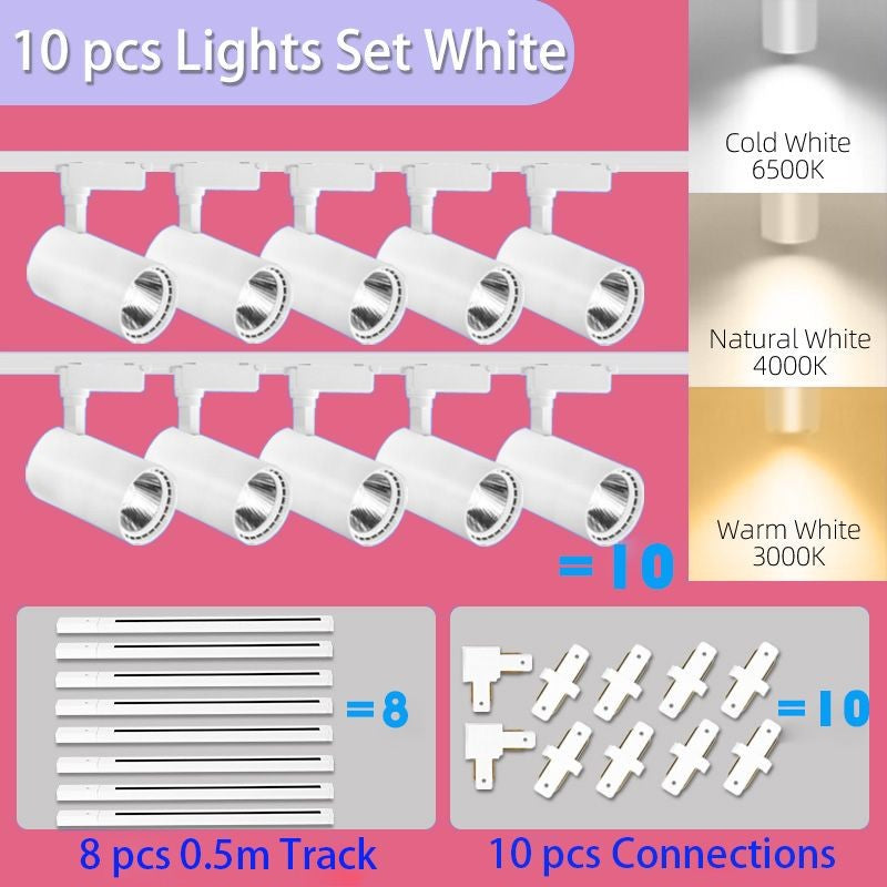 Kit Completo com 10 Spots LED de Trilho 220V na Cor Branca – Iluminação versátil e moderna para qualquer ambiente.