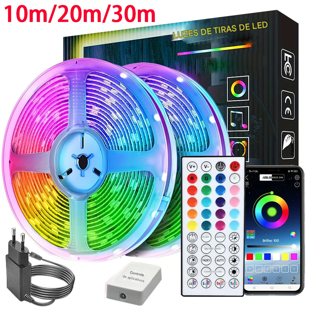 Transforme seus espaços com a Fita LED RGB, que sincroniza com sua música para criar ambientes imersivos e vibrantes.