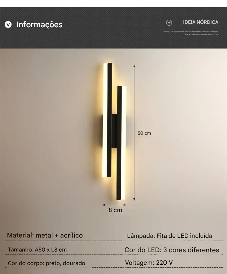 Arandela de Parede LED Moderna com Cobre e Cúpula de Acrílico