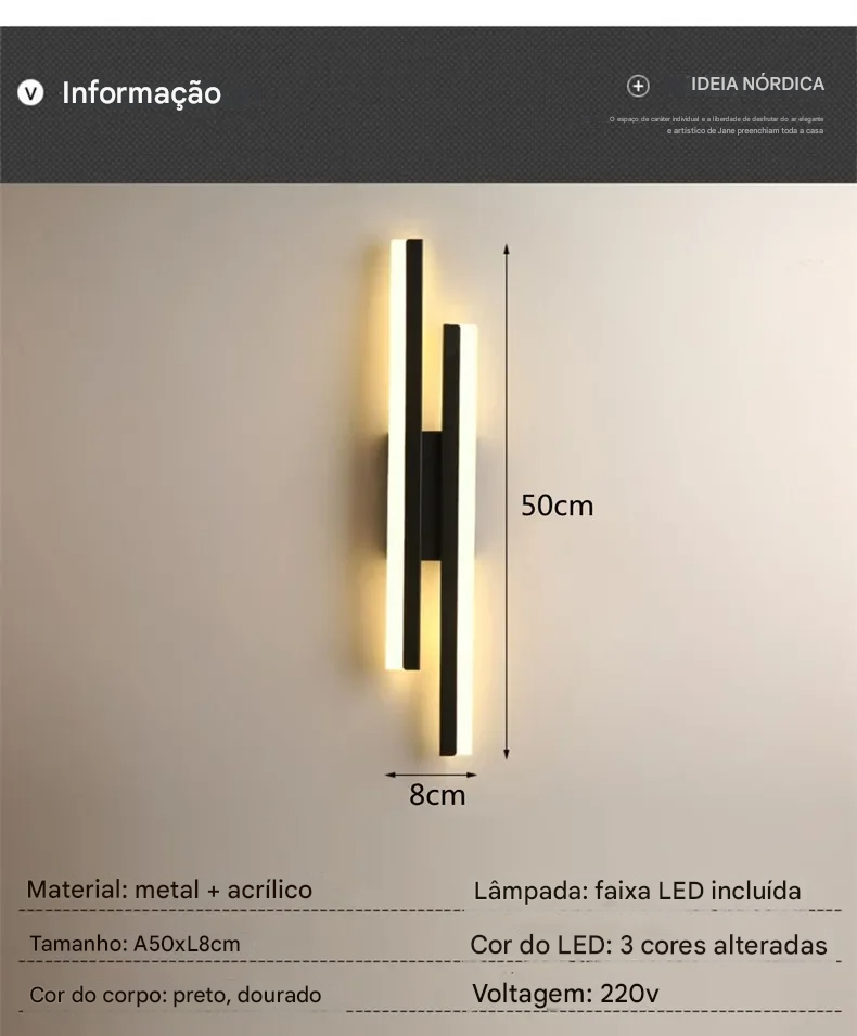 Arandela de Parede LED Moderna com Cobre e Cúpula de Acrílico