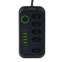 Régua de tomadas com extensão, 2 metros, portas USB, compatível com 110-220V, padrão Brasil.