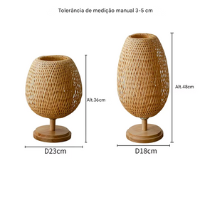 Luminária de Mesa Pequena em Rattan com Dimerização Contínua Estilo Vintage