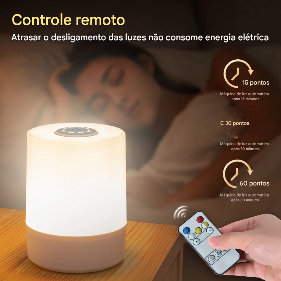 Luminária para Mesa de Cabeceira com Bateria Recarregável