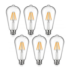 Kit 6 Lâmpadas LED Vintage ST64 Filamento Dourado 2W a 8W E27 B22 Regulávei