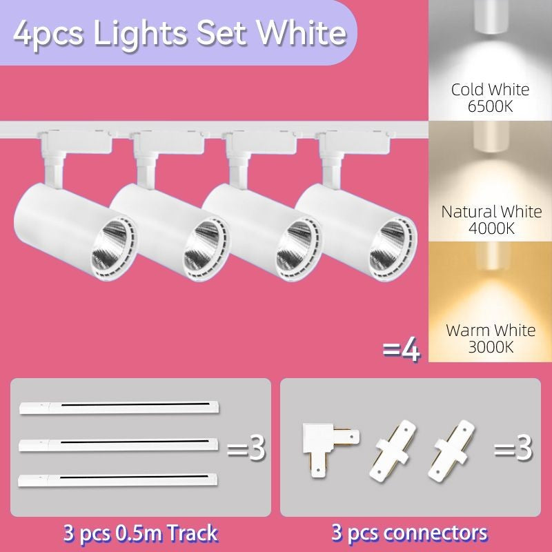 Kit Completo com 4 Spots LED de Trilho 220V na Cor Branca - Iluminação Moderna e Versátil para sua Casa ou Escritório.