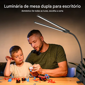 Luminária de Mesa LED com Cabeça Dupla e Clipe com 3 Modos de Cor