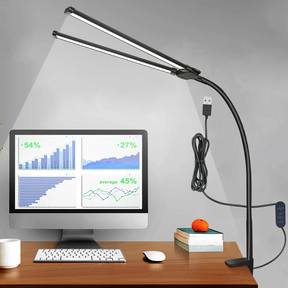 Luminária de Mesa LED com Cabeça Dupla e Clipe com 3 Modos de Cor