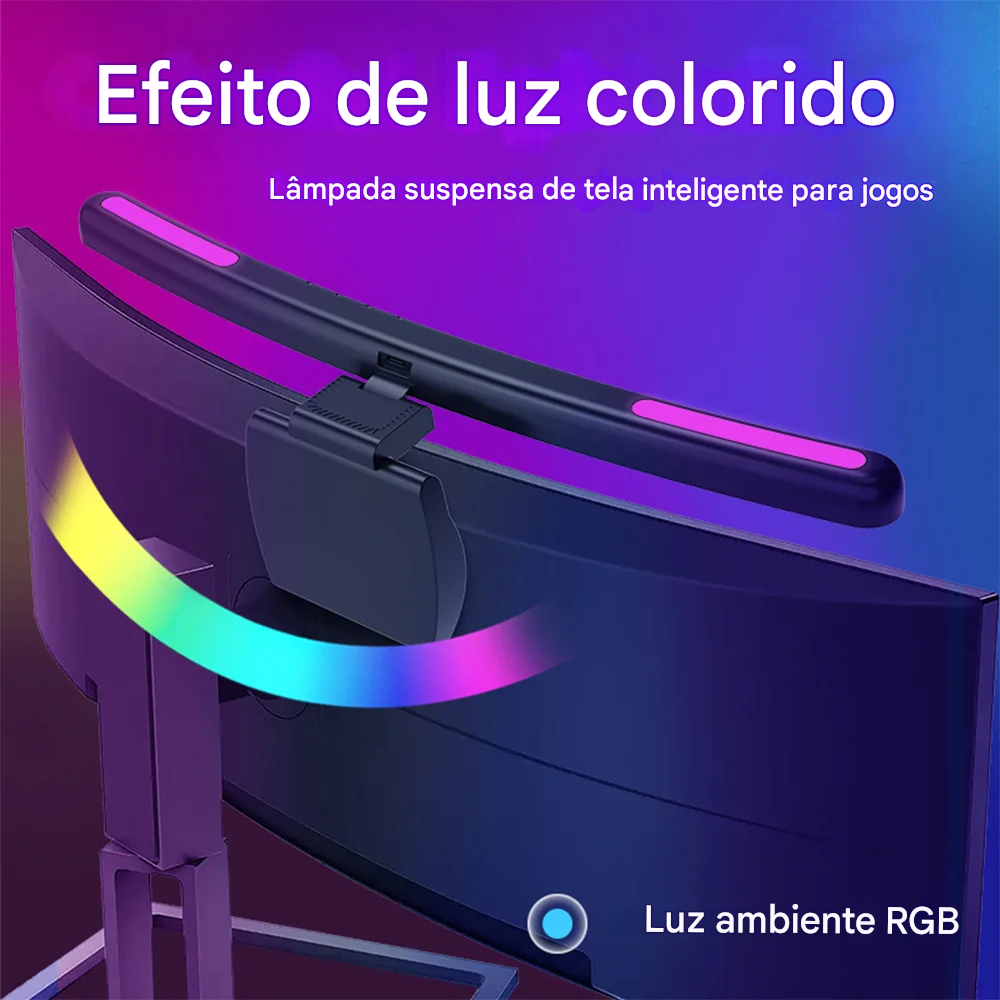 Ilumine seu espaço de trabalho com a Luz de Tela Suspensa USB, ajustável para qualquer monitor, oferecendo brilho contínuo e confortável para os olhos. Ideal para longas horas de uso.
