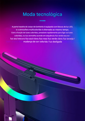 Luz de Tela Suspensa USB com Ajuste de Brilho Contínuo para Monitor