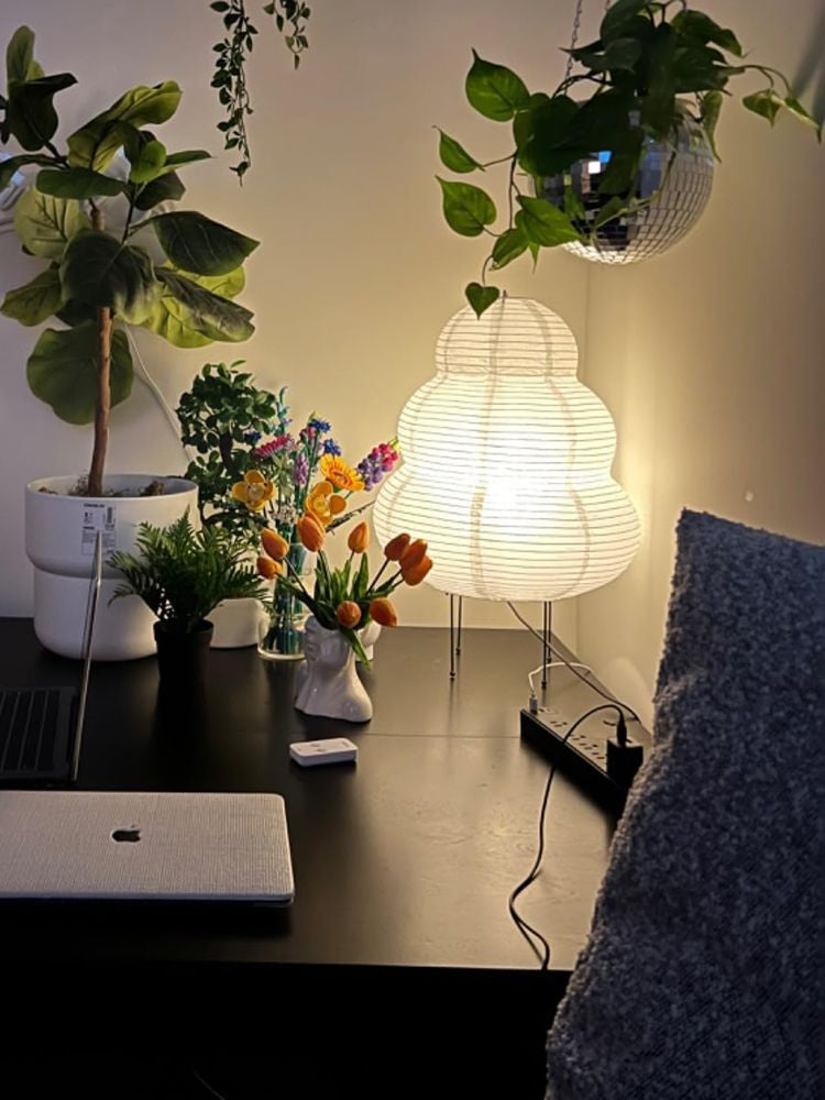 Luminária de Mesa LED Estilo Japonês com Papel de Arroz e 3 Níveis de Iluminação