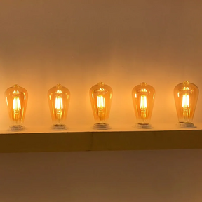 Kit 6 Lâmpadas LED Vintage ST64 Filamento Dourado 2W a 8W E27 B22 Regulávei