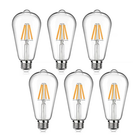 Kit 6 Lâmpadas LED Vintage ST64 Filamento Dourado 2W a 8W E27 B22 Regulávei