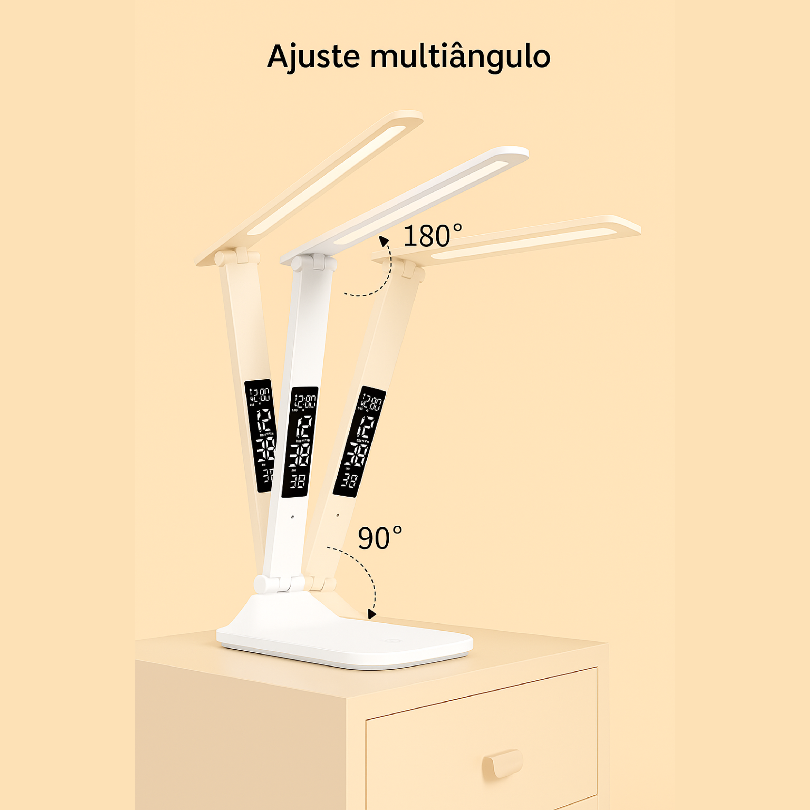 Luminária LED Dobrável Touch USB com Relógio e Termômetro