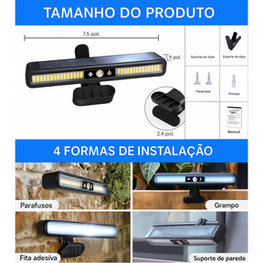 Luz Solar 36 LEDs com Clipe e Sensor de Movimento à Prova d’Água