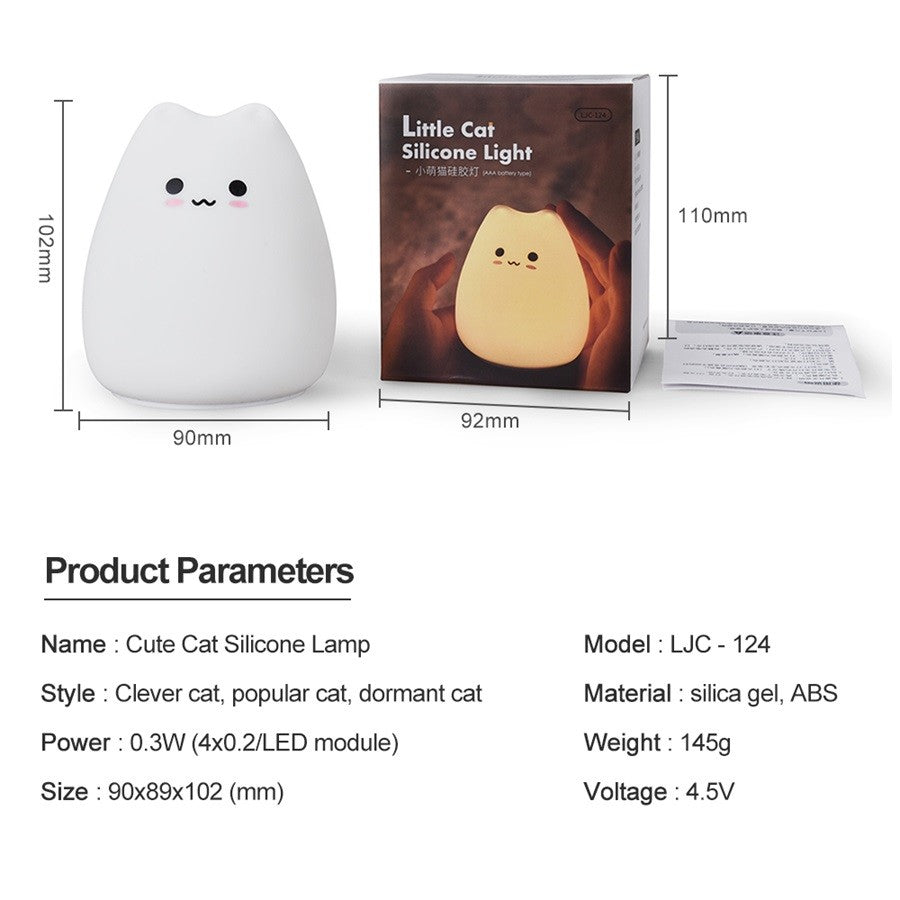 Luminária de Silicone Touch LED Gatinho para Bebês e Crianças - A