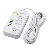 Régua de Tomadas com Extensão de 5 Metros, Compatível com 110-220V, Inclui Portas USB, Padrão Brasileiro.