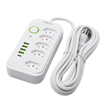 Régua de Tomadas com Extensão de 5 Metros, Compatível com 110-220V, Inclui Portas USB, Padrão Brasileiro.