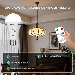 Lâmpada LED USB Recarregável E27 com Controle de Toque e Timer Regulável