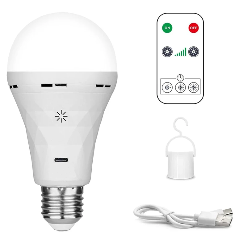 Lâmpada LED USB Recarregável E27 com Controle de Toque e Timer Regulável