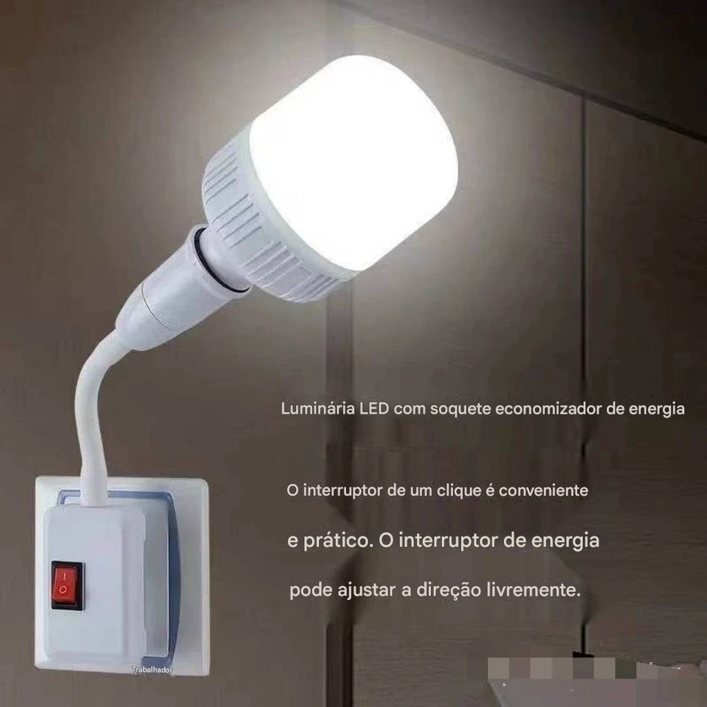 Extensor ajustável para lâmpadas E27, com rotação de 360°, ideal para direcionar a iluminação com precisão em qualquer ambiente. Compatível com lâmpadas LED.