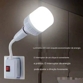 Extensor ajustável para lâmpadas E27, com rotação de 360°, ideal para direcionar a iluminação com precisão em qualquer ambiente. Compatível com lâmpadas LED.