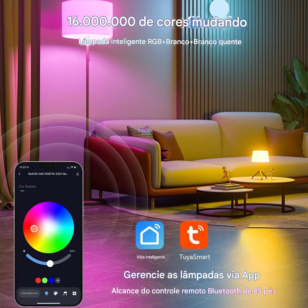 Lâmpada LED Inteligente Bluetooth Tuya 15W Regulável AC85-265V