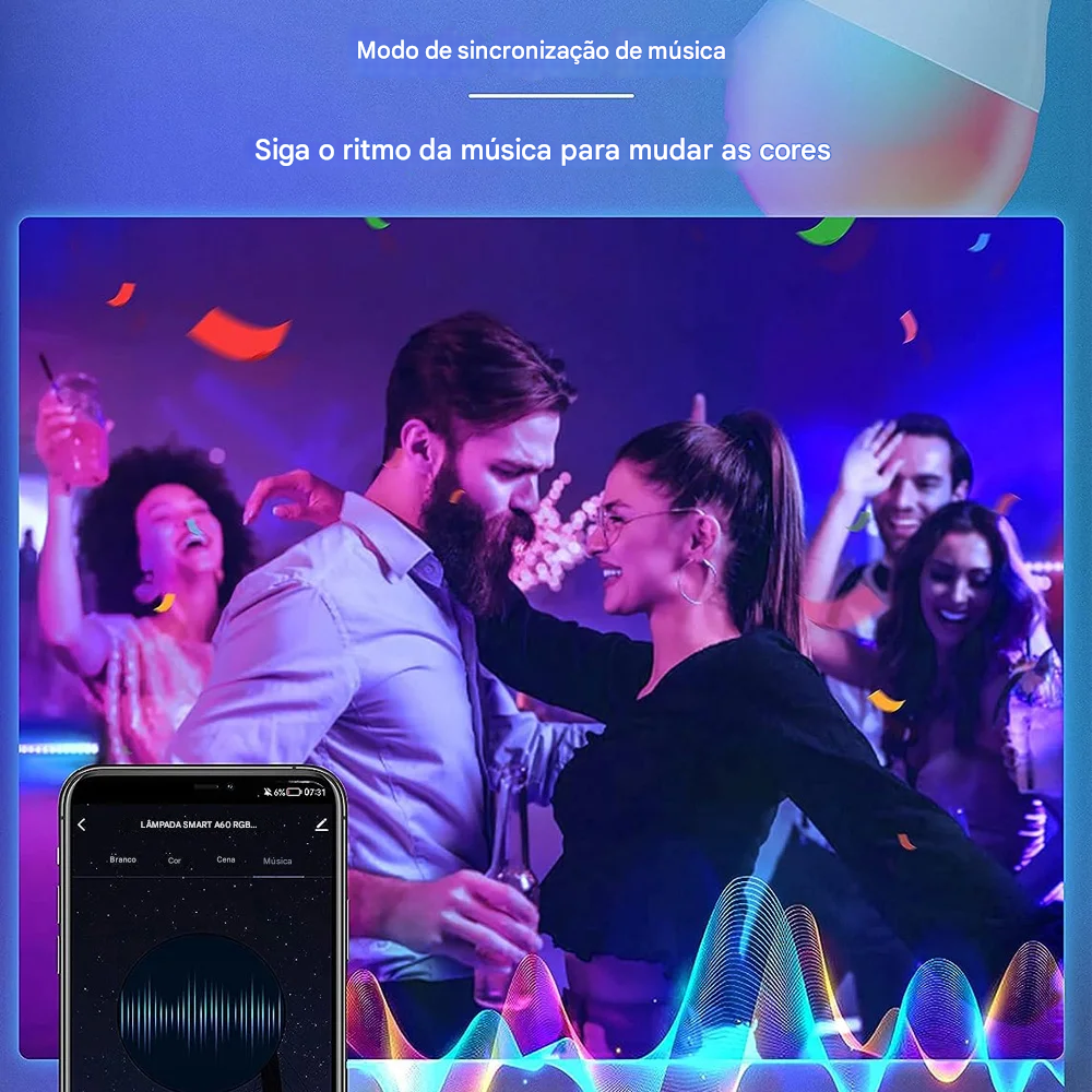 Lâmpada LED Inteligente Bluetooth Tuya 15W Regulável AC85-265V